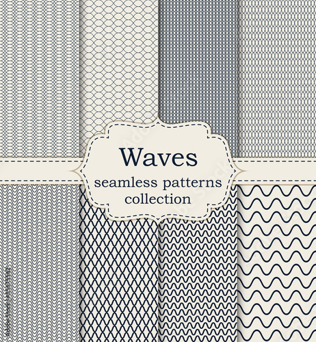 Vector illustration set of seamless patterns waves.