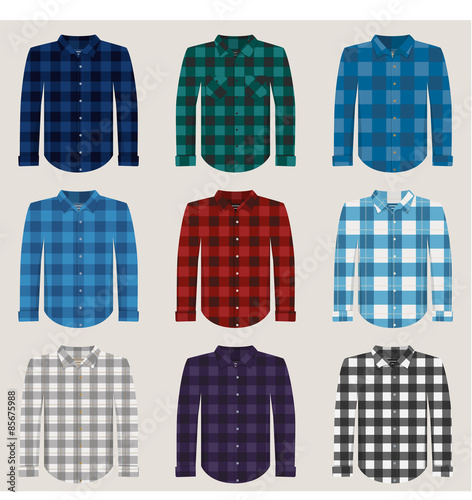 Plaid Patterned Shirts for Men. Vector Set