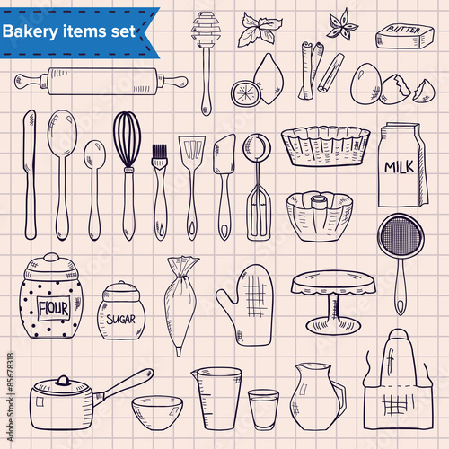 Set of hand drawn tems for baking