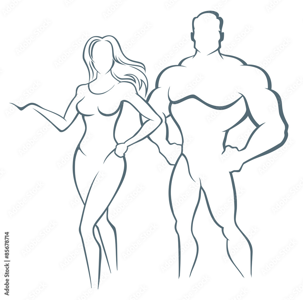 Vector illustration of muscleman and fitness woman