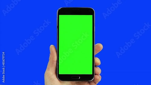 Black smart phone chroma key blue and green with real hand