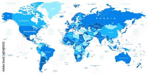 Highly detailed vector illustration of world map Fototapet