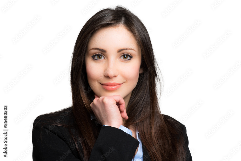 Beautiful young businesswoman portrait isolated on white Beautiful young businesswoman portrait isolated on white