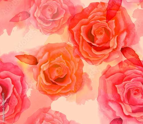 Vintage-styled watercolour rose seamless background pattern