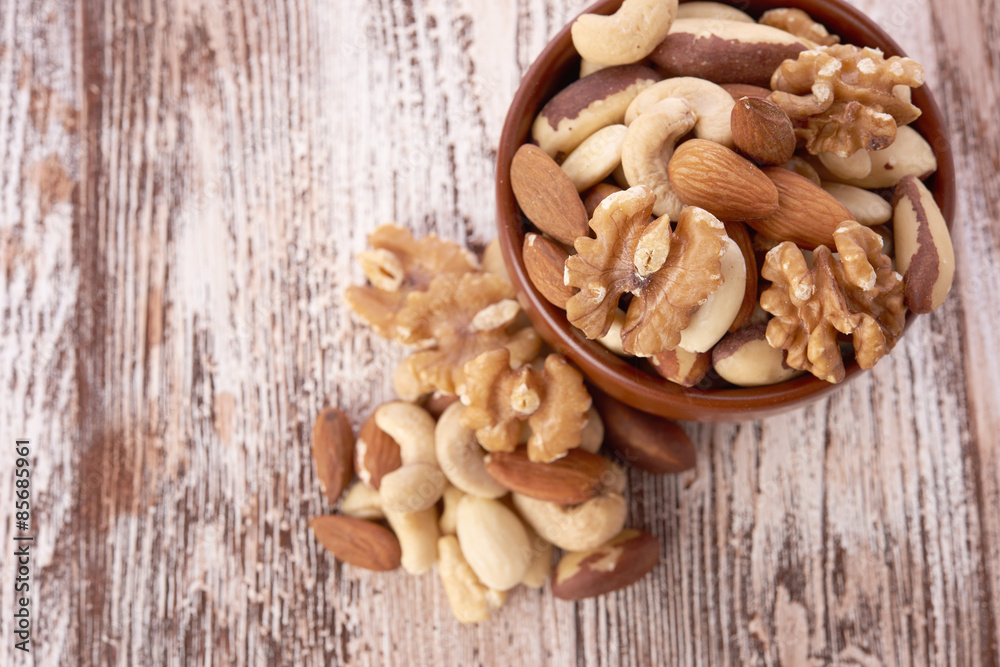 Mix nuts  on wooden background