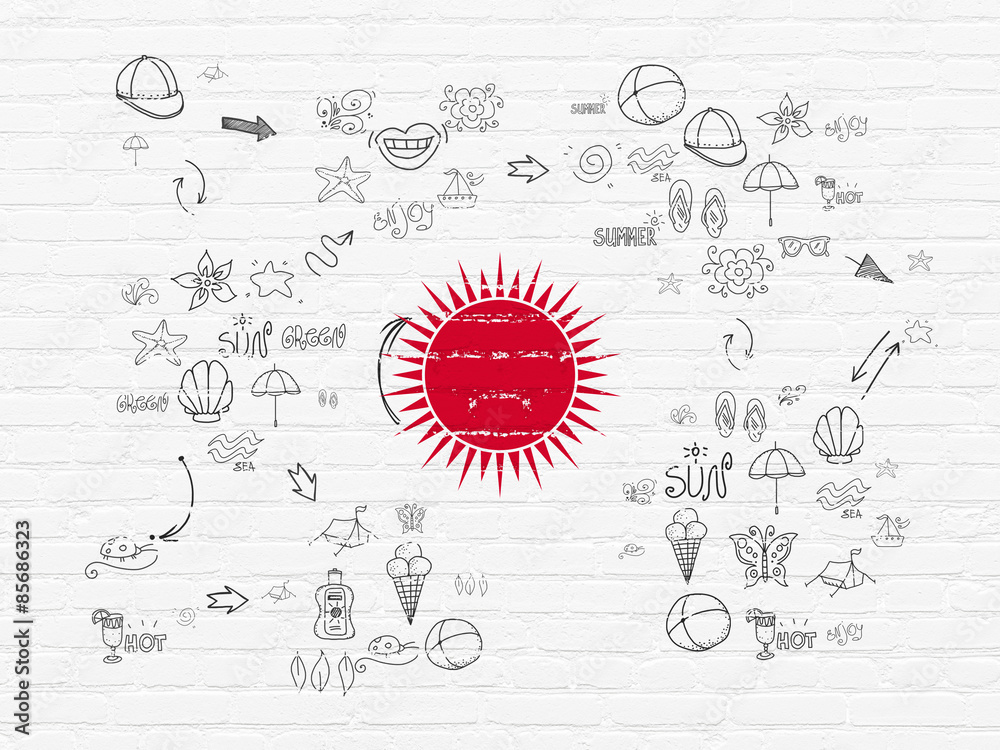 Fototapeta premium Travel concept: Sun on wall background