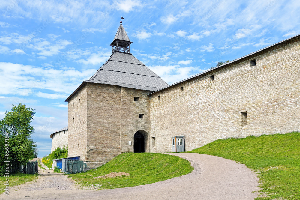 The reconstructed Gate Tower of the Staraya Ladoga Fortress, Russia. The fortress was founded by the legendary Varangian prince Rurik in 862.