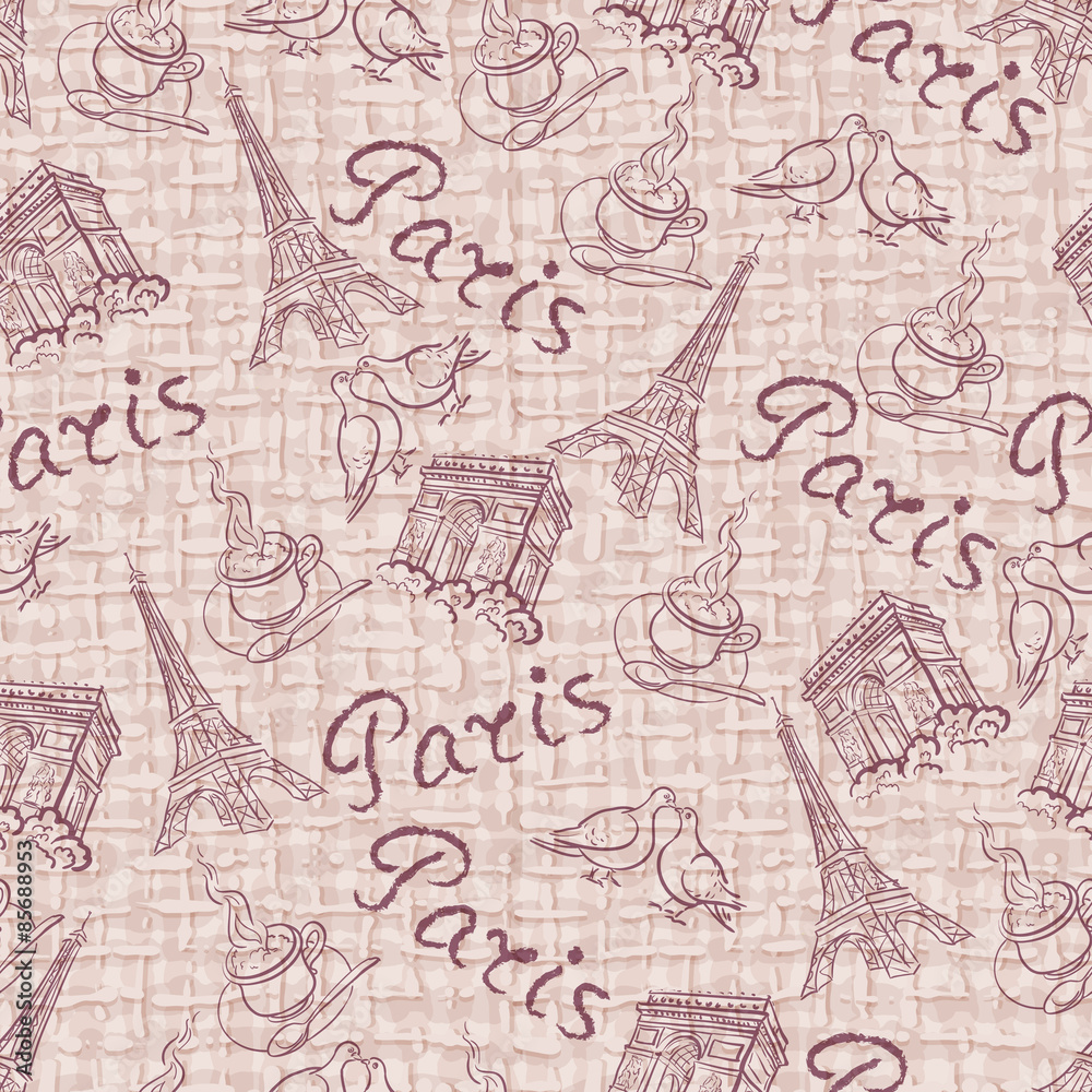 Vector background with the sights of Paris vintage style