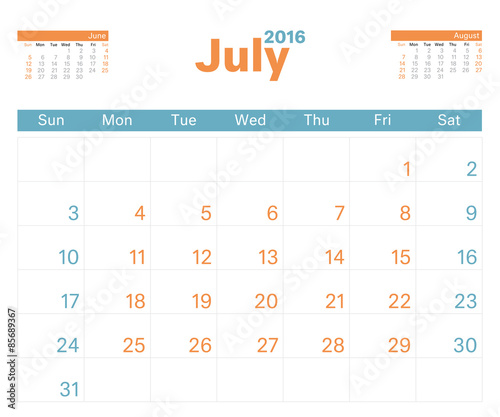 Month Calendar Jul 2016