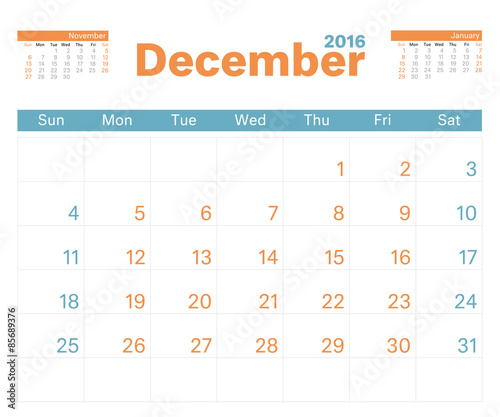 Month Calendar Dec 2016
