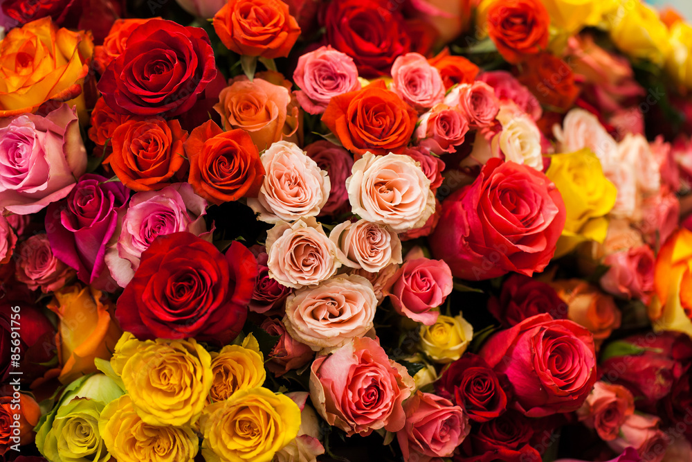 Naklejka premium beautiful bouquet of multicolored roses