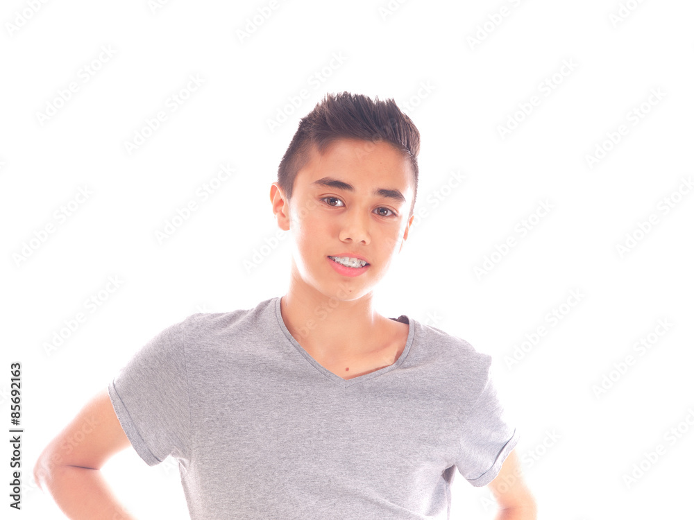 Asian European teenage boy in grey t-shirt Asian European teenage boy in grey t-shirt