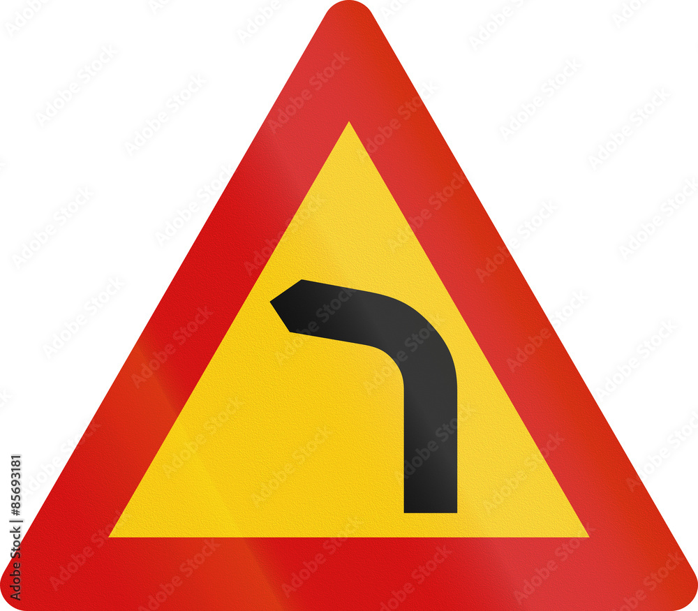Road sign in Iceland - Left bend Road sign in Iceland - Left bend