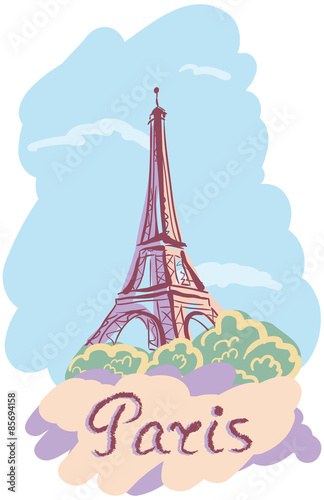 Colorful vector illustration of Tower Eiffel.