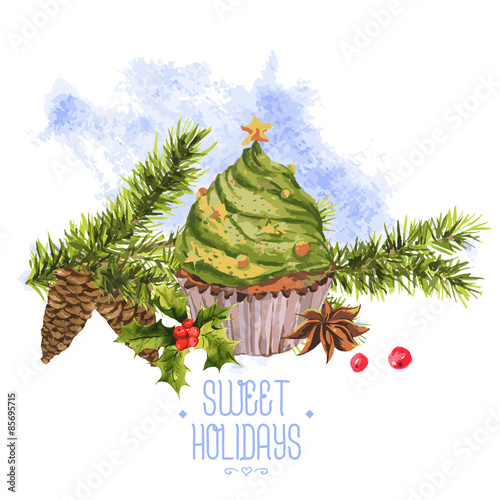 Watercolor Christmas vintage invitation card