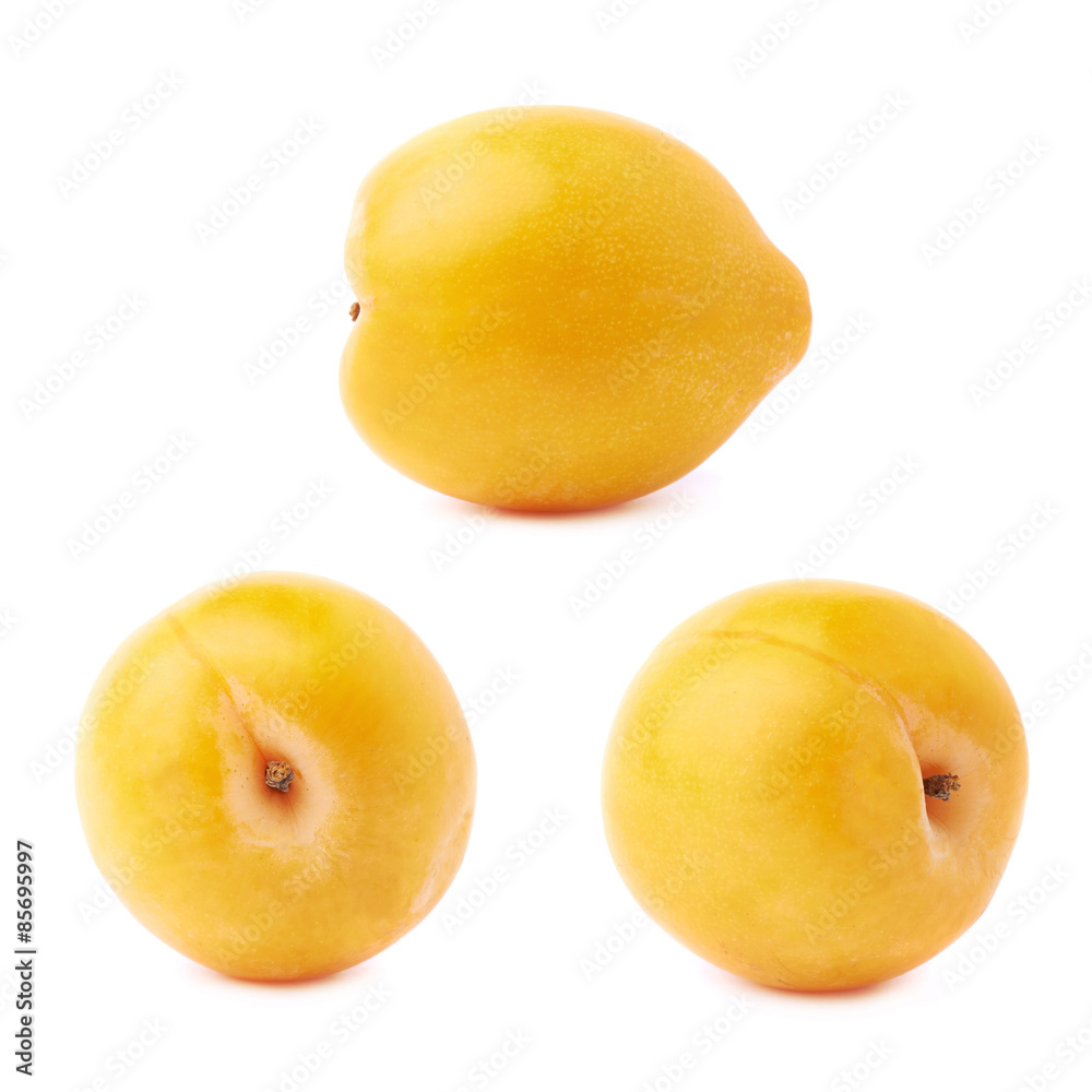 Single yellow mirabelle plum isolated