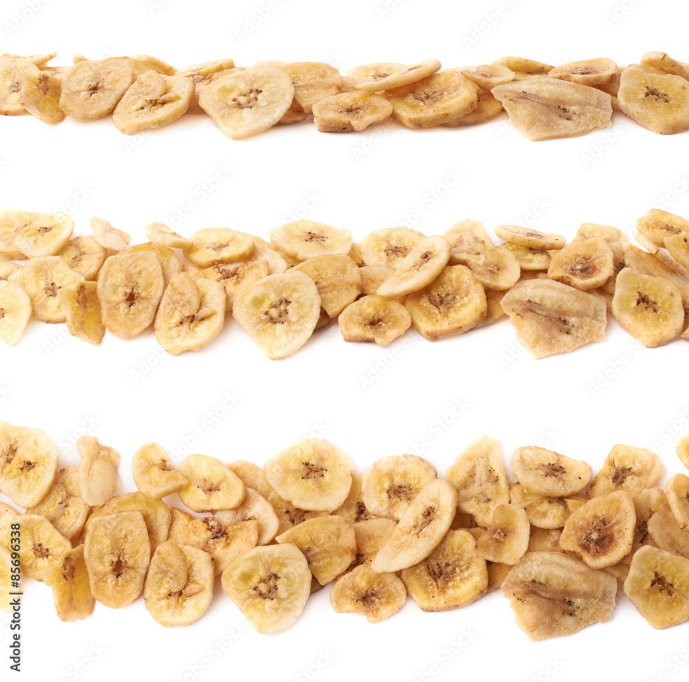 Line made of dried banana slices Line made of dried banana slices