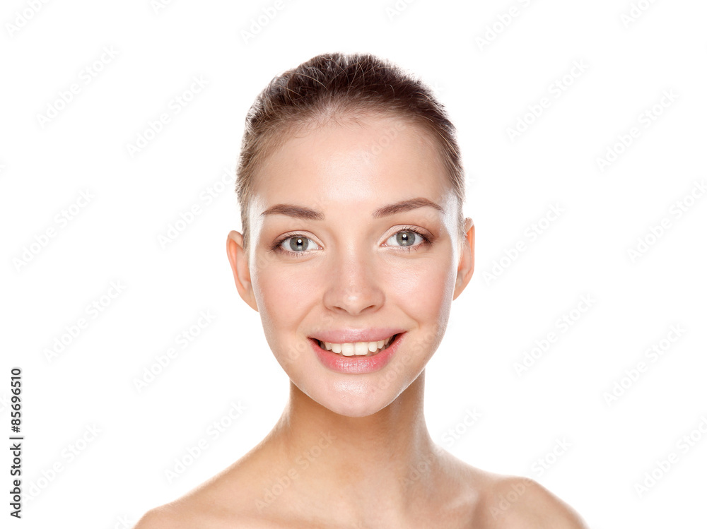Close up portrait of beautiful young woman face. Isolated on Close up portrait of beautiful young woman face. Isolated on