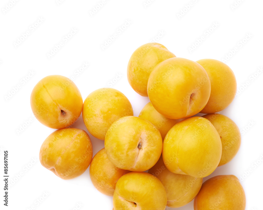 Pile of multiple yellow plums isolated Pile of multiple yellow plums isolated