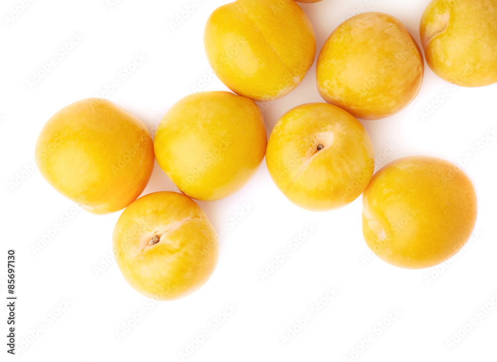 Pile of multiple yellow plums isolated Pile of multiple yellow plums isolated
