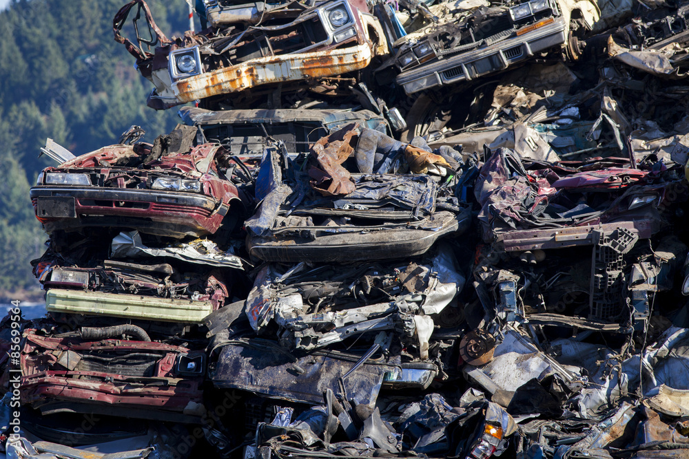 Crushed vehicles for recycling