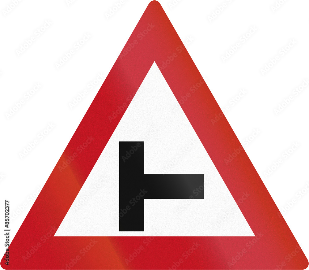 Botswanan sign warning about a T intersection Botswanan sign warning about a T intersection