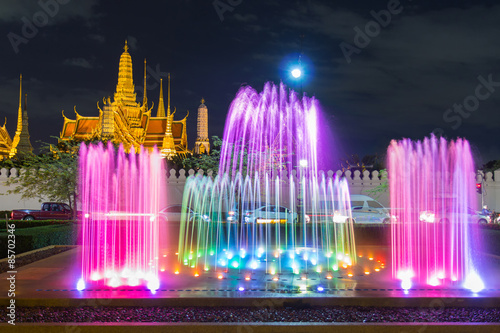 Canvas Print Fountain night light of landmark of Sanam Luang, Bangkok, Thailand