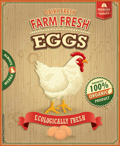 Vintage farm fresh eggs poster design