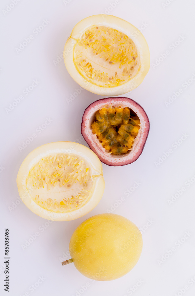 Fresh passion fruit healthy and refresh isolate on white backgro Fresh passion fruit healthy and refresh isolate on white backgro
