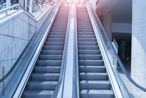 escalator with blue tone