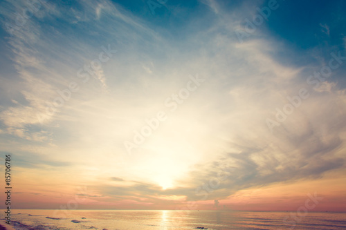 Beautiful sunrise over sea of Thailand. Retro filter.