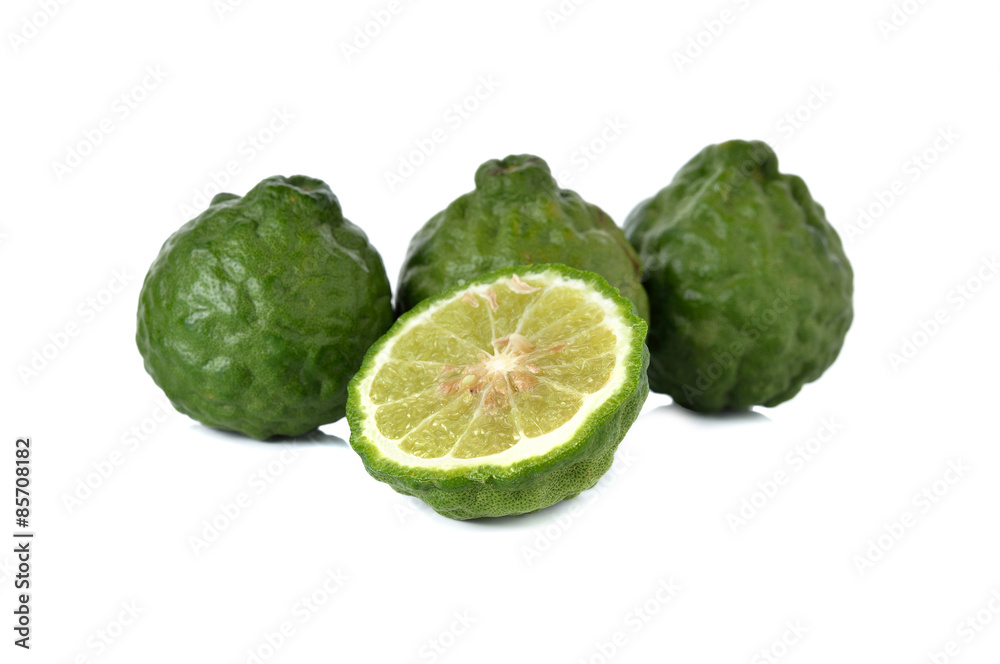 fresh bergamot or Leech Lime on white background fresh bergamot or Leech Lime on white background
