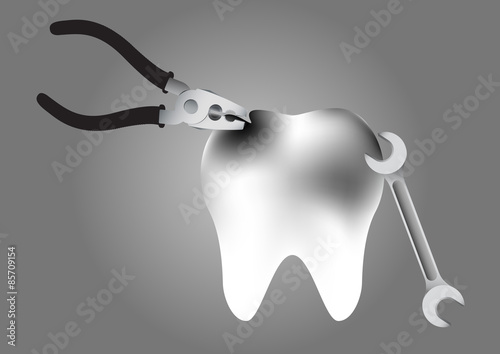 illustration of repair a tooth decay on grey background