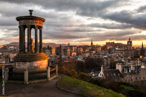 Dugald Stewart Monument at sunset, Edinburgh, Scotland photo