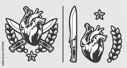Human Heart with Crossed Knives Laurel Wreath Star