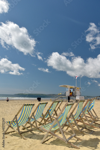 Deckchairs on beach at Bournemouth, Dorset