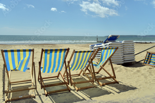 Deckchairs on beach at Bournemouth  Dorset