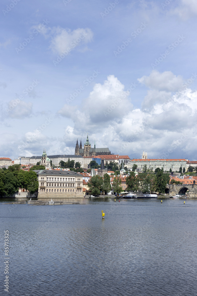 Spring Prague gothic Castle with the Charles Bridge