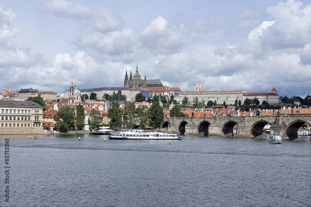 Fototapeta premium Spring Prague gothic Castle with the Charles Bridge