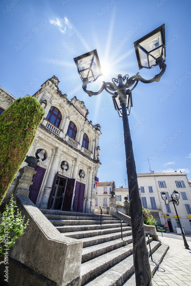 Municipal theater of Orange city with floor lamp and sun