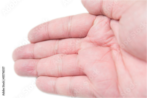 chubby asian male hand  closeup on palm isolated