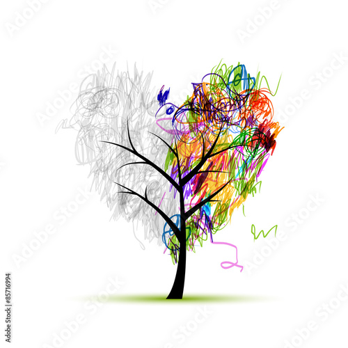 Heart shape tree, pencil drawing for your design