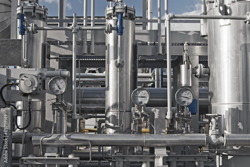 Close up of a modern natural gas processing plant