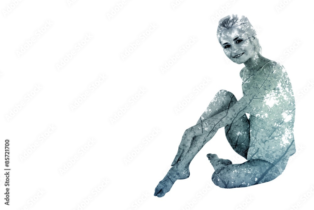 Composite image of full length portrait of a toned blond Composite image of full length portrait of a toned blond
