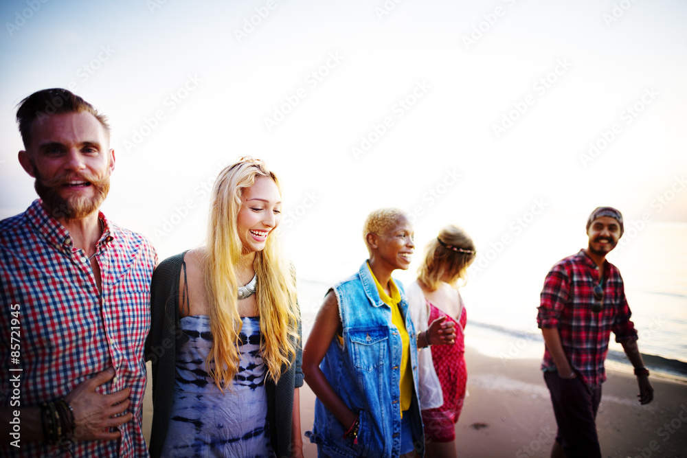 Diverse Beach Summer Friends Fun Bonding Concept Diverse Beach Summer Friends Fun Bonding Concept