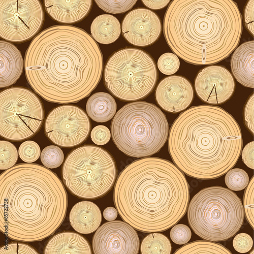 Pattern cut logs of wood on brown background. Vector illustration