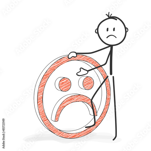 Strichmännchen mit Smiley - negativ, gesicht, niederlage, emotion, traurig, depression, depressiv, böse, verlierer, versager, negative face, defeat, emotion, sad, depression, depressed, angry, loser