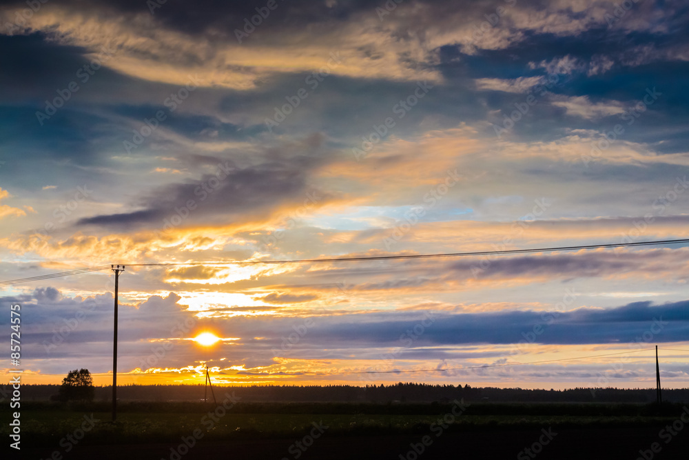 Telephone Lines Against Sunset