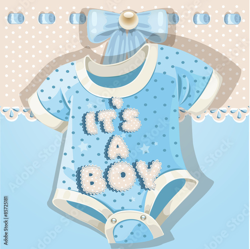Baby shower blue card with baby shoes