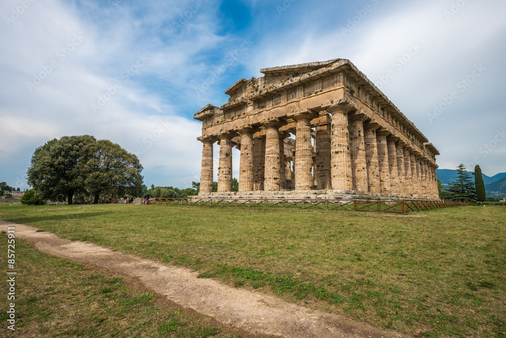 Second temple of Hera at Paestum archaeological site, one of the
